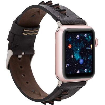 Burkley Correa de piel para Apple Watch de 38/40 mm y 42/44 mm, estilo vintage, compatible con todos los Apple Watch, hecha a mano (42/44 mm, color negro BA12) Burkley Correa de piel para Apple Watch de 38/40 mm y 42/44 mm, estilo vintage, compatible con todos los Apple Watch, hecha a mano (42/44 mm, color negro BA12)