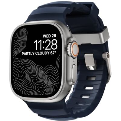 NOMAD Correa Deportiva Rocky Point Azul Atlántico para Apple Watch (46/49 Mm) con Herrajes De Titanio Natural, Resistente Y Aventurera, para Hombre Y Mujer. NOMAD Correa Deportiva Rocky Point Azul Atlántico para Apple Watch (46/49 Mm) con Herrajes De Titanio Natural, Resistente Y Aventurera, para Hombre Y Mujer.