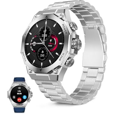 KSIX Smartwatch Titanium Go Reloj Inteligente Hombre Pantalla AMOLED 1.43", Diseño Cronógrafo, Llamadas, IP67, Compatible con iPhone® y Android®, 2 Correas Acero Plateada y Silicona Azul KSIX Smartwatch Titanium Go Reloj Inteligente Hombre Pantalla AMOLED 1.43", Diseño Cronógrafo, Llamadas, IP67, Compatible con iPhone® y Android®, 2 Correas Acero Plateada y Silicona Azul