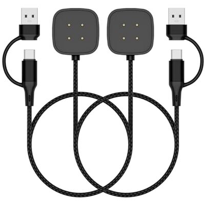 TiMOVO Cargador Compatible con Fitbit Versa 4/3/Sense 2/Sense, 2 unidad Cable de Carga USB-A/C de Repuesto Negro, Base Magnética Compatible con Google Pixel Watch 3/Pixel Watch 2 TiMOVO Cargador Compatible con Fitbit Versa 4/3/Sense 2/Sense, 2 unidad Cable de Carga USB-A/C de Repuesto Negro, Base Magnética Compatible con Google Pixel Watch 3/Pixel Watch 2