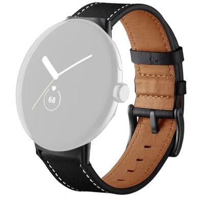 Wigento Correa de piel de fibra para Google Pixel Watch 4/3, 45 mm, correa de repuesto con hebilla, color negro Wigento Correa de piel de fibra para Google Pixel Watch 4/3, 45 mm, correa de repuesto con hebilla, color negro