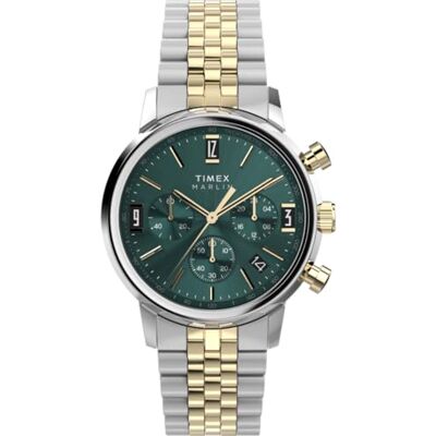 Timex Marlin Chronograph Tachymeter TW2W60000 Reloj cronógrafo taquímetro con correa de acero inoxidable bicolor y esfera verde, 40 mm Timex Marlin Chronograph Tachymeter TW2W60000 Reloj cronógrafo taquímetro con correa de acero inoxidable bicolor y esfera verde, 40 mm