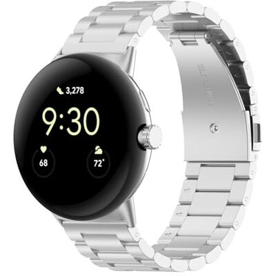 Wigento Correa de acero inoxidable para Google Pixel Watch 4/3/2/1, 45 mm, cierre plegable, ajustable, resistente y elegante, metal (plata) Wigento Correa de acero inoxidable para Google Pixel Watch 4/3/2/1, 45 mm, cierre plegable, ajustable, resistente y elegante, metal (plata)