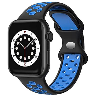 Fabstrap Compatible con correa de Apple Watch de 38 mm, 40 mm, 41 mm, correa de repuesto compatible con iWatch Series 7 (41 mm), SE Series 6/5/4 (40 mm), Series 3/2/1 (38 mm), Negro Azul, Fabstrap Compatible con correa de Apple Watch de 38 mm, 40 mm, 41 mm, correa de repuesto compatible con iWatch Series 7 (41 mm), SE Series 6/5/4 (40 mm), Series 3/2/1 (38 mm), Negro Azul,