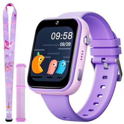 OKYUK Reloj Inteligente 4G GPS Teléfono, Pulsera Niño, Llamada, Mensajes, Modo Escolar, SOS, Cámara, Podómetro (T45 Morado) OKYUK Reloj Inteligente 4G GPS Teléfono, Pulsera Niño, Llamada, Mensajes, Modo Escolar, SOS, Cámara, Podómetro (T45 Morado)