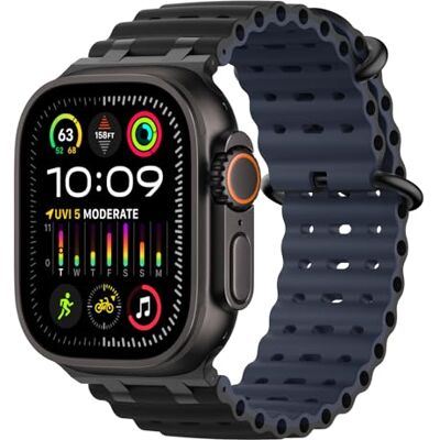 MoKo Correa Ocean Compatible con Apple Watch 42/44/45/46/49mm Para iWatch Ultra 4/3/2/1,S12/11/10/9/8/7/6/5/4,SE 3/2/1,Correa Deportiva de Silicona,Conector Metálico, Ngr/Negro&AzulMarino MoKo Correa Ocean Compatible con Apple Watch 42/44/45/46/49mm Para iWatch Ultra 4/3/2/1,S12/11/10/9/8/7/6/5/4,SE 3/2/1,Correa Deportiva de Silicona,Conector Metálico, Ngr/Negro&AzulMarino