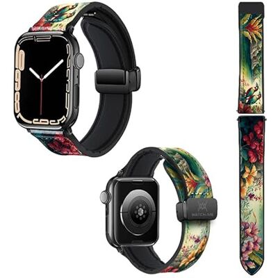 Watch & Me Correa de reloj para Apple 22 mm (38/40/41/42/44/45 mm) de silicona y cuero auténtico: selva Watch & Me Correa de reloj para Apple 22 mm (38/40/41/42/44/45 mm) de silicona y cuero auténtico: selva