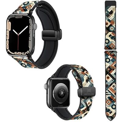 Watch & Me Correa reloj para Apple IWatch 22 mm (38/40/41/42/44/45 mm) de Silicona y Cuero auténtico: Picasso Watch & Me Correa reloj para Apple IWatch 22 mm (38/40/41/42/44/45 mm) de Silicona y Cuero auténtico: Picasso
