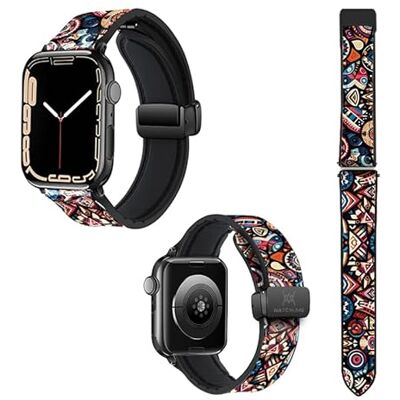 Watch & Me Correa reloj para Apple IWatch 22 mm (38/40/41/42/44/45 mm) de Silicona y Cuero auténtico: Maori Color Watch & Me Correa reloj para Apple IWatch 22 mm (38/40/41/42/44/45 mm) de Silicona y Cuero auténtico: Maori Color
