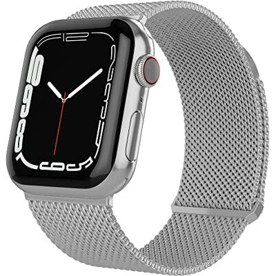 TalkWorks TALK WORKS Correa magnética ajustable de acero inoxidable compatible con Apple Watch de 42 mm, 44 mm, 45 mm, ajuste cómodo, para iWatch Series 7, 6, 5, 4, 3, 2, 1, SE, color plateado (el embalaje TalkWorks TALK WORKS Correa magnética ajustable de acero inoxidable compatible con Apple Watch de 42 mm, 44 mm, 45 mm, ajuste cómodo, para iWatch Series 7, 6, 5, 4, 3, 2, 1, SE, color plateado (el embalaje