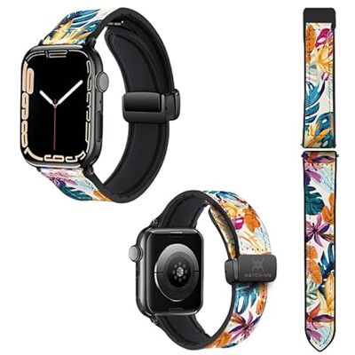 Watch & Me Correa reloj para Apple IWatch 22 mm (38/40/41/42/44/45 mm) de Silicona y Cuero auténtico: Exótico Watch & Me Correa reloj para Apple IWatch 22 mm (38/40/41/42/44/45 mm) de Silicona y Cuero auténtico: Exótico
