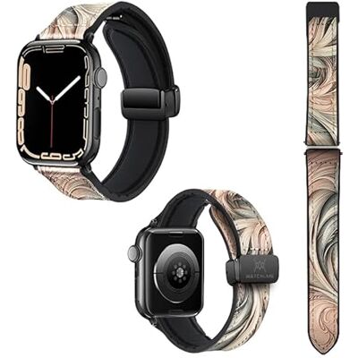 Watch & Me Correa reloj para Apple IWatch 22 mm (38/40/41/42/44/45 mm) de Silicona y Cuero auténtico: Arabesque Watch & Me Correa reloj para Apple IWatch 22 mm (38/40/41/42/44/45 mm) de Silicona y Cuero auténtico: Arabesque