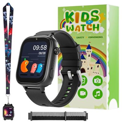 OKYUK Reloj Inteligente para niños 4G, con GPS y teléfono, Reloj de Pulsera para niños, con Llamada telefónica, Mensajes, Modo Escolar, función SOS, cámara y podómetro (Negro) OKYUK Reloj Inteligente para niños 4G, con GPS y teléfono, Reloj de Pulsera para niños, con Llamada telefónica, Mensajes, Modo Escolar, función SOS, cámara y podómetro (Negro)