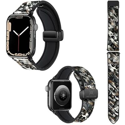 Watch & Me Correa reloj para Apple IWatch 22 mm (38/40/41/42/44/45 mm) de Silicona y Cuero auténtico: eslabón Watch & Me Correa reloj para Apple IWatch 22 mm (38/40/41/42/44/45 mm) de Silicona y Cuero auténtico: eslabón