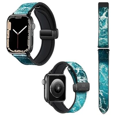 Watch & Me Correa reloj para Apple IWatch 20 mm (38/40/41/42/44/45 mm) de Silicona y Cuero auténtico: Ocean Watch & Me Correa reloj para Apple IWatch 20 mm (38/40/41/42/44/45 mm) de Silicona y Cuero auténtico: Ocean