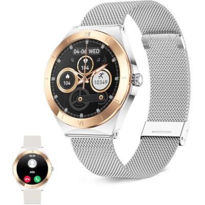 KSIX LYA Go Smartwatch Mujer, Pantalla AMOLED 1.19", Autonomía 5 días, Modos Deporte y Salud, Notificaciones, Llamadas, Asistente de Voz, 2 Correas Metal y Silicona Plata y Beige KSIX LYA Go Smartwatch Mujer, Pantalla AMOLED 1.19", Autonomía 5 días, Modos Deporte y Salud, Notificaciones, Llamadas, Asistente de Voz, 2 Correas Metal y Silicona Plata y Beige