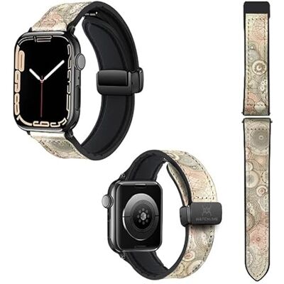 Watch & Me Correa de reloj para Apple 20 mm (38/40/41/42/44/45 mm) de silicona y cuero auténtico: Rosetón Watch & Me Correa de reloj para Apple 20 mm (38/40/41/42/44/45 mm) de silicona y cuero auténtico: Rosetón