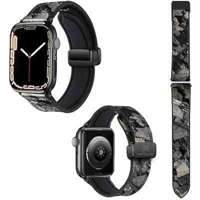 Watch & Me Correa reloj para Apple IWatch 22 mm (38/40/41/42/44/45 mm) de Silicona y Cuero auténtico: Piedra Watch & Me Correa reloj para Apple IWatch 22 mm (38/40/41/42/44/45 mm) de Silicona y Cuero auténtico: Piedra