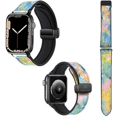 Watch & Me Correa reloj para Apple IWatch 22 mm (38/40/41/42/44/45 mm) de Silicona y Cuero auténtico: Pastel Watch & Me Correa reloj para Apple IWatch 22 mm (38/40/41/42/44/45 mm) de Silicona y Cuero auténtico: Pastel