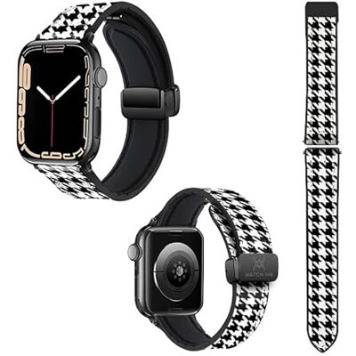 Watch & Me Correa de reloj para Apple 22 mm (38/40/41/42/44/45 mm) de silicona y cuero auténtico: pie de gallina Watch & Me Correa de reloj para Apple 22 mm (38/40/41/42/44/45 mm) de silicona y cuero auténtico: pie de gallina