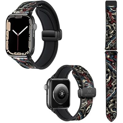 Watch & Me Correa reloj para Apple IWatch 22 mm (38/40/41/42/44/45 mm) de Silicona y Cuero auténtico: America Watch & Me Correa reloj para Apple IWatch 22 mm (38/40/41/42/44/45 mm) de Silicona y Cuero auténtico: America