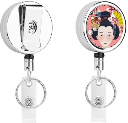 ZJYIDP Portacredenciales Retráctil Metal Id Badge Holders Con Clip De Cinturón Llavero Para Tarjeta De Nombre Llavero Chica Japonesa