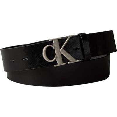 Calvin Cinturón Hombre Monogram Buckle 3,5 cm con hebilla con monograma, Negro (Black/Antique Silver), 95 cm Calvin Cinturón Hombre Monogram Buckle 3,5 cm con hebilla con monograma, Negro (Black/Antique Silver), 95 cm