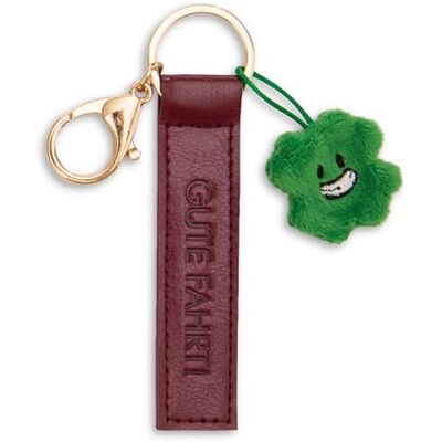 NICI Llavero con texto en alemán "Gute Fahr!", correa de piel sintética, 10 cm, con trébol NICI Llavero con texto en alemán "Gute Fahr!", correa de piel sintética, 10 cm, con trébol