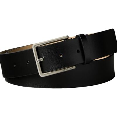 Calvin Cinturón Hombre Warmth Buckle Smooth 3,5 cm con hebilla rectangular, Negro (Black/Antique Silver), 85 cm Calvin Cinturón Hombre Warmth Buckle Smooth 3,5 cm con hebilla rectangular, Negro (Black/Antique Silver), 85 cm