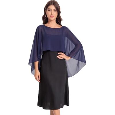 Baoqiya Chales para mujer, capas, estolas, gasa, suaves, para vestidos de noche, damas de honor, bodas, marino, Talla única Baoqiya Chales para mujer, capas, estolas, gasa, suaves, para vestidos de noche, damas de honor, bodas, marino, Talla única