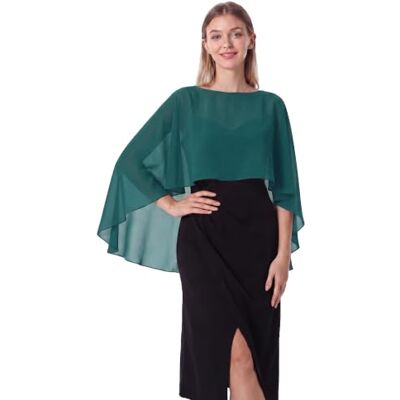 Hotshawl Capelets de gasa para mujer, chales y envolturas para vestido de noche, capas de boda, verde azulado, Talla única Hotshawl Capelets de gasa para mujer, chales y envolturas para vestido de noche, capas de boda, verde azulado, Talla única