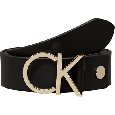 Calvin Cinturón Mujer Ck Logo Belt 3.5 cm Cinturón de piel, Negro (Black Leather/Light Gold Buckle), 80 cm Calvin Cinturón Mujer Ck Logo Belt 3.5 cm Cinturón de piel, Negro (Black Leather/Light Gold Buckle), 80 cm
