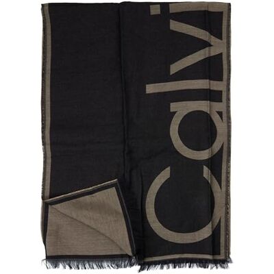 Calvin Pañuelo Mujer Jacquard Stole con logotipo oversize, Negro (Black/Desert Taupe), Talla Única Calvin Pañuelo Mujer Jacquard Stole con logotipo oversize, Negro (Black/Desert Taupe), Talla Única