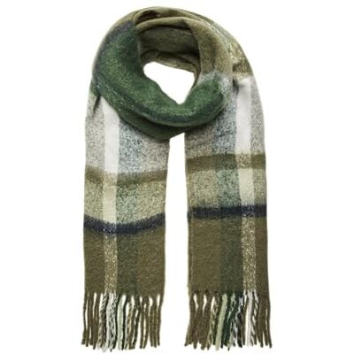 PIECES Bufanda larga PCBEA NOOS BC de invierno para mujer, verde liquen profundo/Aop: check, Talla única PIECES Bufanda larga PCBEA NOOS BC de invierno para mujer, verde liquen profundo/Aop: check, Talla única
