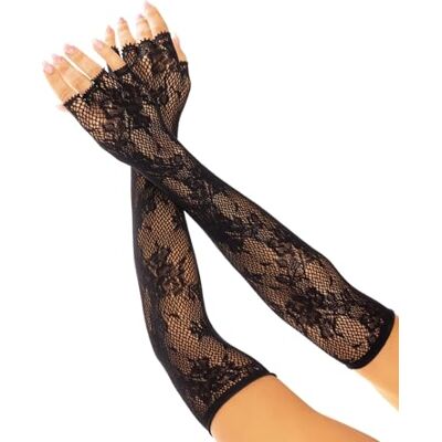 Leg Avenue Women’s Seamless Lace Opera Length Floral Fingerless Gloves, Black, Black, One size Leg Avenue Women’s Seamless Lace Opera Length Floral Fingerless Gloves, Black, Black, One size