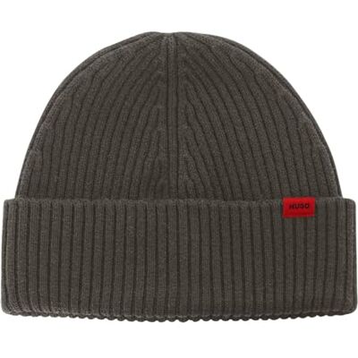 HUGO Gorro Xola para Hombre de Lana Virgen con Logotipo Rojo, Gris Claro, Talla única HUGO Gorro Xola para Hombre de Lana Virgen con Logotipo Rojo, Gris Claro, Talla única