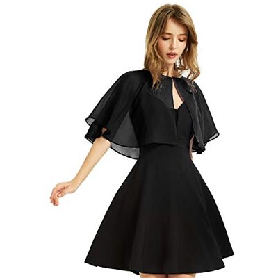 BUCUXE Chal de gasa suave para mujer, para vestido de noche, boda, capa de bolero, cubierta, Negro -, Talla única BUCUXE Chal de gasa suave para mujer, para vestido de noche, boda, capa de bolero, cubierta, Negro -, Talla única