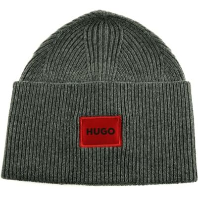 HUGO Xaff 6 Gorro Acanalado para Hombre con Etiqueta roja con Logotipo, Gris Claro, Talla única HUGO Xaff 6 Gorro Acanalado para Hombre con Etiqueta roja con Logotipo, Gris Claro, Talla única