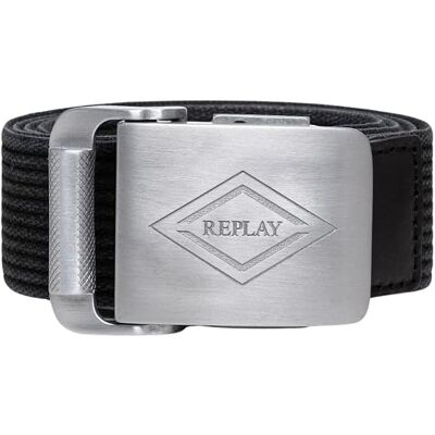 Replay Cinturón para hombre AM2682, 0094 Silver Black, 95 cm Replay Cinturón para hombre AM2682, 0094 Silver Black, 95 cm