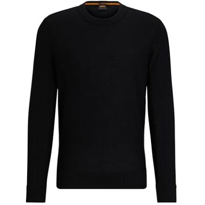 Boss Jersey Avac C Regular Fit para Hombre de Mezcla de Lana con Logotipo Bordado, Negro1, L Boss Jersey Avac C Regular Fit para Hombre de Mezcla de Lana con Logotipo Bordado, Negro1, L