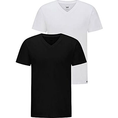 Lee Camiseta para Hombre Twin Pack V Cuello Negro Blanco, Negro Blanco, S Lee Camiseta para Hombre Twin Pack V Cuello Negro Blanco, Negro Blanco, S