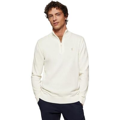 Polo Club Jersey con Cierre de Media Cremallera y Cuello Alto Jersei con Logo Bordado para Hombre Suéter Manga Larga 100% algodón Polo Club Jersey con Cierre de Media Cremallera y Cuello Alto Jersei con Logo Bordado para Hombre Suéter Manga Larga 100% algodón