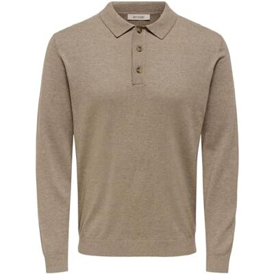 Only & Sons Onsloui Reg 12 LS Mel Polo Knit, Color Pardo., S Only & Sons Onsloui Reg 12 LS Mel Polo Knit, Color Pardo., S