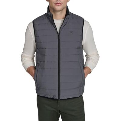 Dockers Herren Reversible Puffer Vest Outerwear, Grit/Navy Blazer, XL Dockers Herren Reversible Puffer Vest Outerwear, Grit/Navy Blazer, XL
