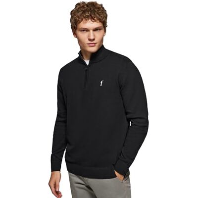 Polo Club Jersey con Cierre de Media Cremallera y Cuello Alto Jersei con Logo Bordado para Hombre Suéter Manga Larga 100% algodón Polo Club Jersey con Cierre de Media Cremallera y Cuello Alto Jersei con Logo Bordado para Hombre Suéter Manga Larga 100% algodón