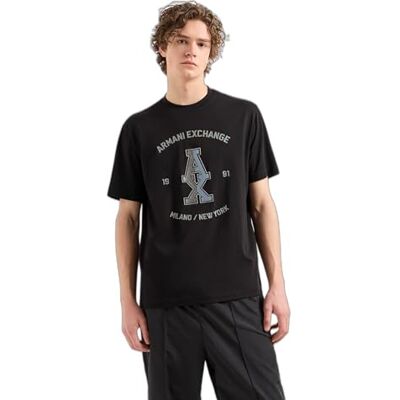 Giorgio Armani Camiseta para Hombre Grande Central Stacked AX Logo with Milanonew York Text Surrounding Regular Fit tee, Negro, XXL Giorgio Armani Camiseta para Hombre Grande Central Stacked AX Logo with Milanonew York Text Surrounding Regular Fit tee, Negro, XXL