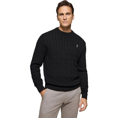 Polo Club Jersey Básico de Punto con Cuello Redondo Hombre Suéter 100% Algodón con Logo Bordado Polo Club Jersey Básico de Punto con Cuello Redondo Hombre Suéter 100% Algodón con Logo Bordado