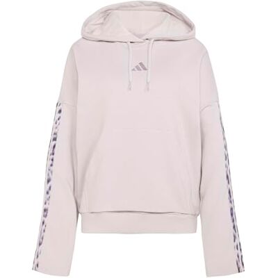 Adidas Donna Seasonal Essentials Leopard Print French Terry Hoodie with 3-Stripes, Ice Purple/Multicolor, S Adidas Donna Seasonal Essentials Leopard Print French Terry Hoodie with 3-Stripes, Ice Purple/Multicolor, S
