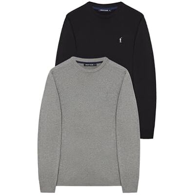 Polo Club Jersey Básico de Punto con Cuello Redondo Hombre Suéter 100% Algodón con Logo Bordado Polo Club Jersey Básico de Punto con Cuello Redondo Hombre Suéter 100% Algodón con Logo Bordado