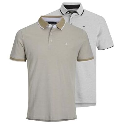 JACK & JONES Polo para Hombre Jjepaulos SS 2Pk MP Noos (Paquete de 2), Beige Marrón Gris Claro Negro, XL JACK & JONES Polo para Hombre Jjepaulos SS 2Pk MP Noos (Paquete de 2), Beige Marrón Gris Claro Negro, XL